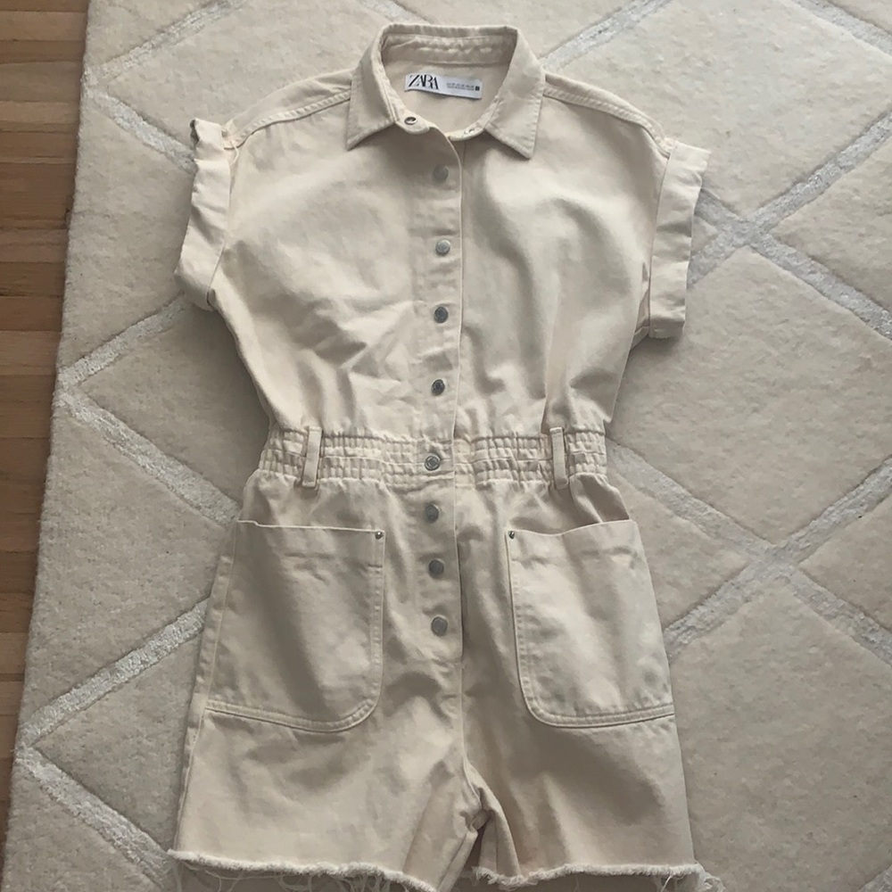 COPY - COPY - Zara Denim White Short Jumpsuit XS